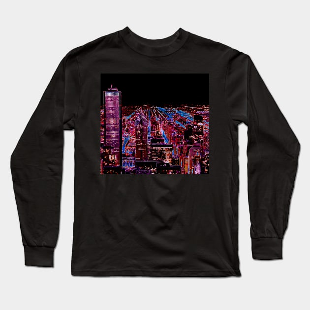 City at Night Cyperpunk/Vaporwave/Neon Inspired Art Long Sleeve T-Shirt by Mihadom